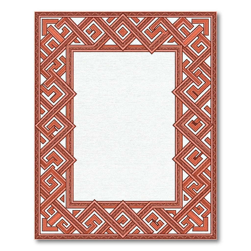 Coral Geometric Interlocking Maze Border Rug