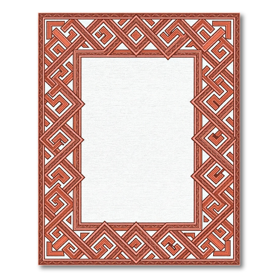 Coral Geometric Interlocking Maze Border Rug