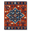 Terracotta Blue White Bird Floral Tree Rug