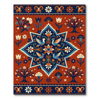 Terracotta Blue White Bird Floral Tree Rug