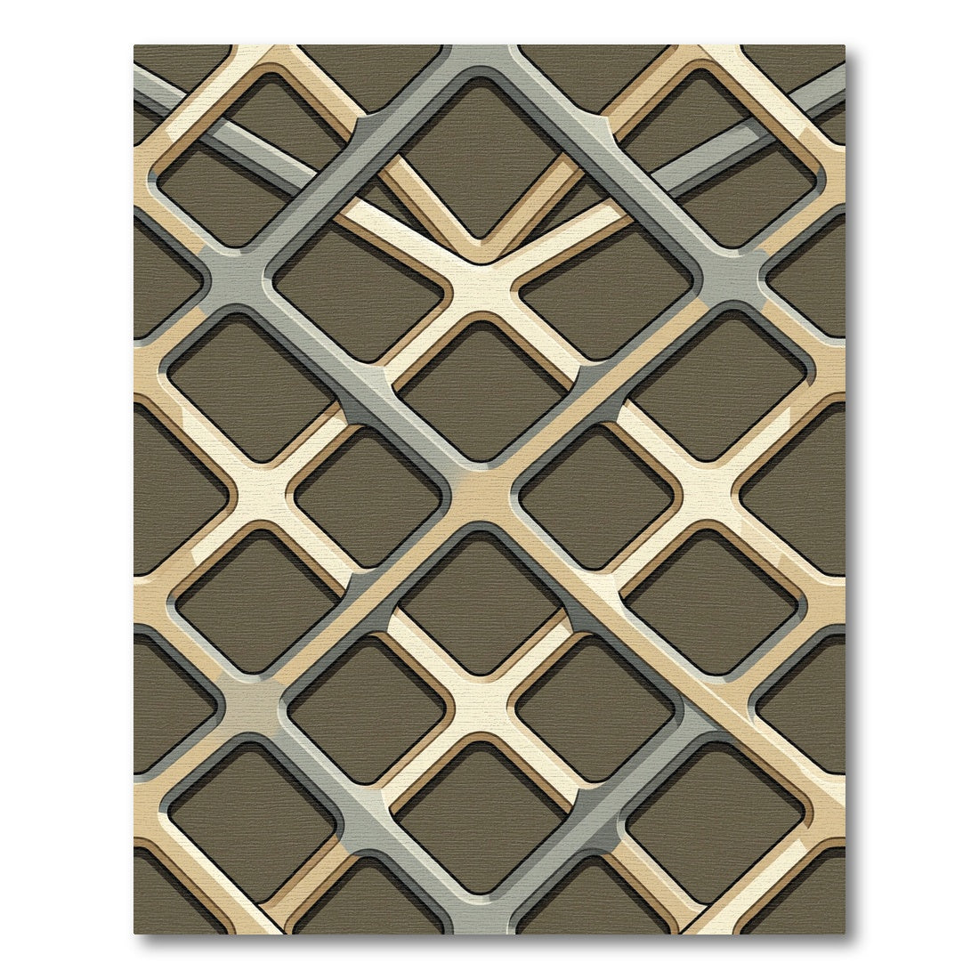 Modern Tan Gray Interlocking Squares Rug