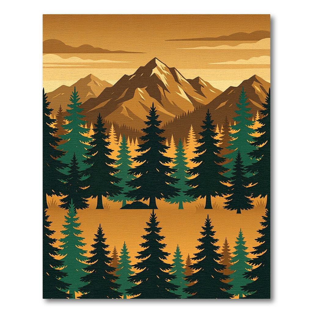 Golden Mountain Forest Silhouette Landscape Rug