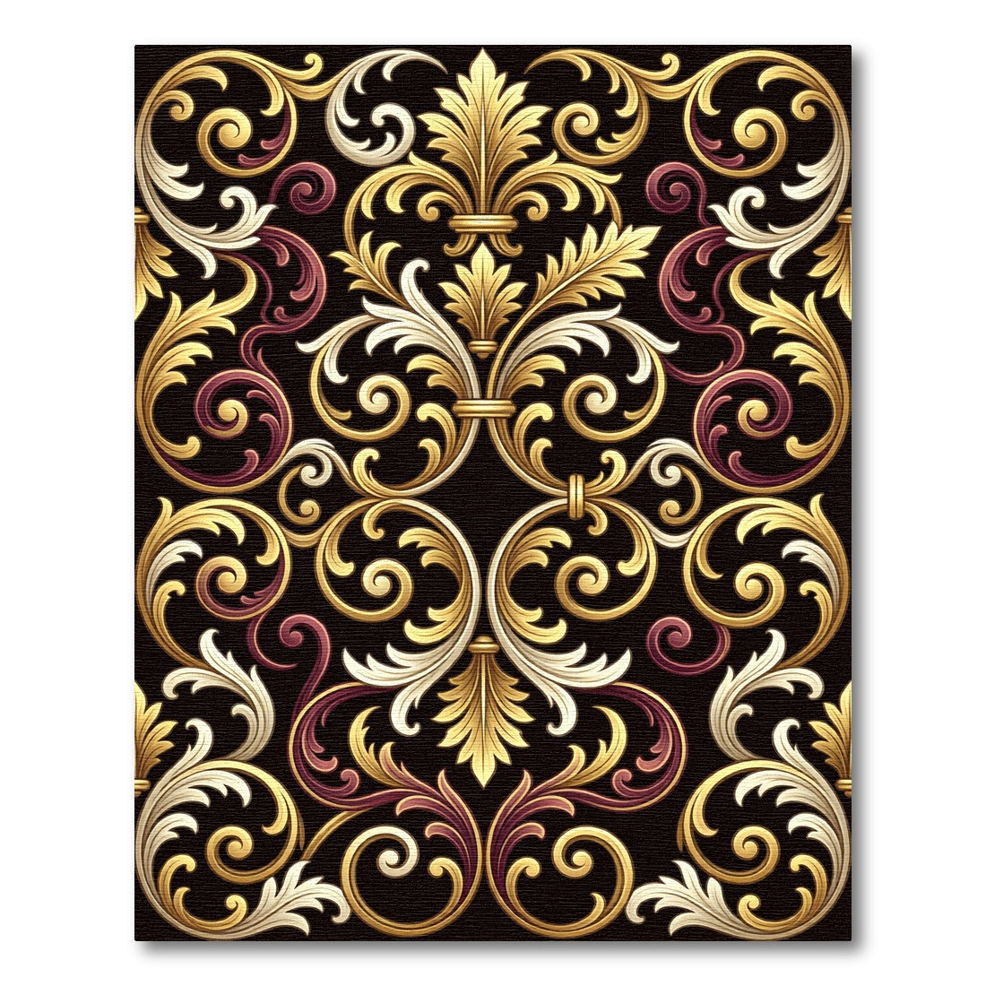 Elegant Gold and Merlot Acanthus Scroll Rug