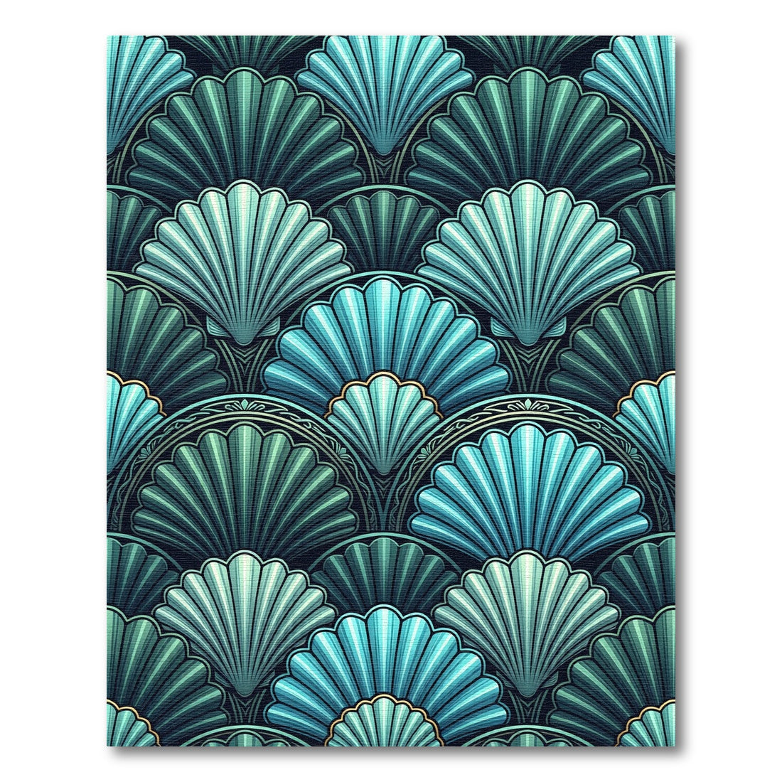 Teal Blue Scallop Fan Arrangement Rug