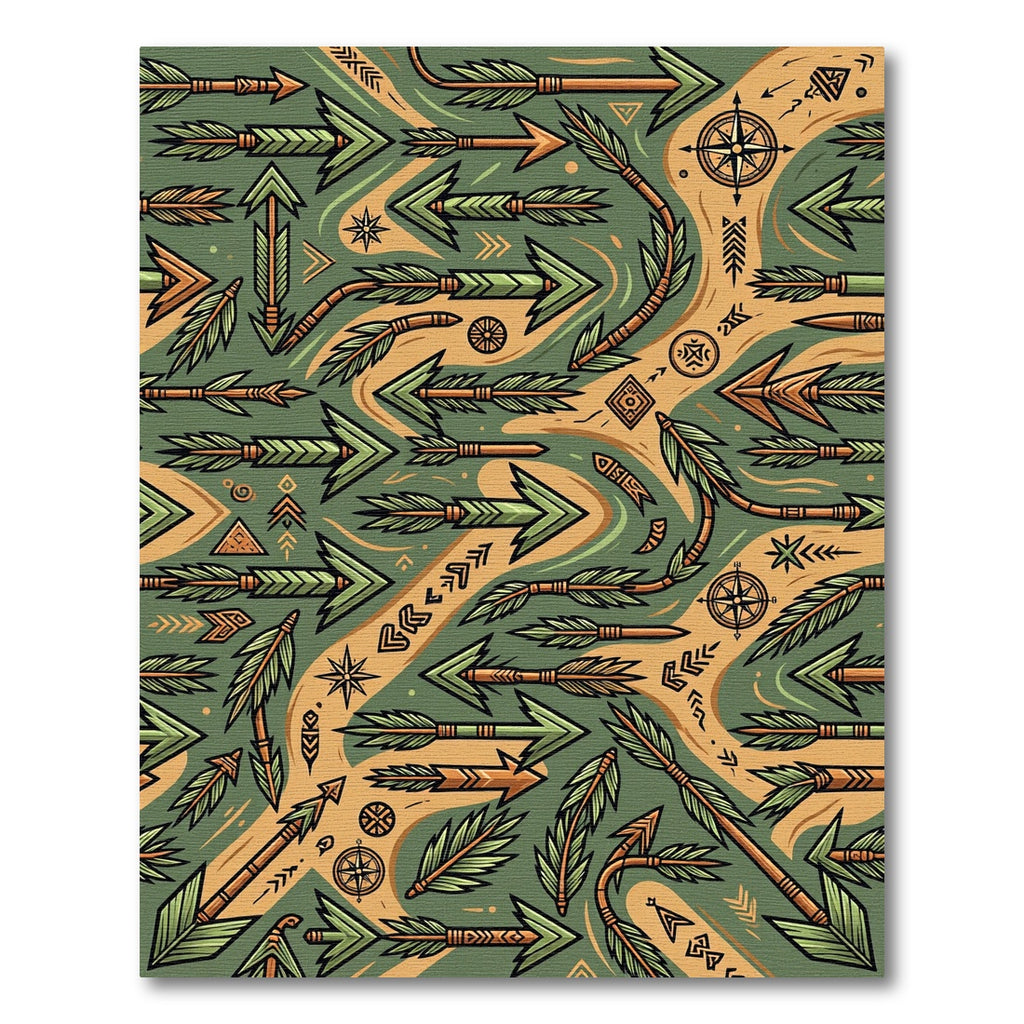 Native American Arrow Green Orange Navigational Rug