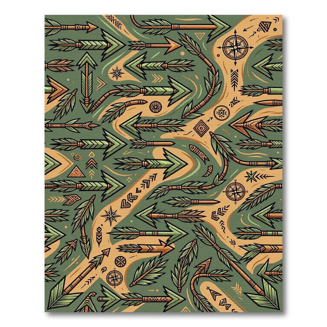 Native American Arrow Green Orange Navigational Rug