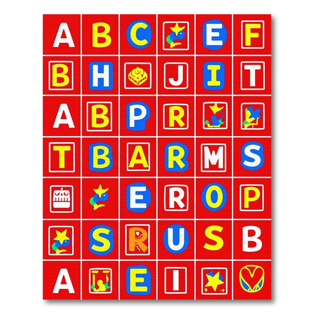 Playful Alphabet Animals Colorful Grid Rug