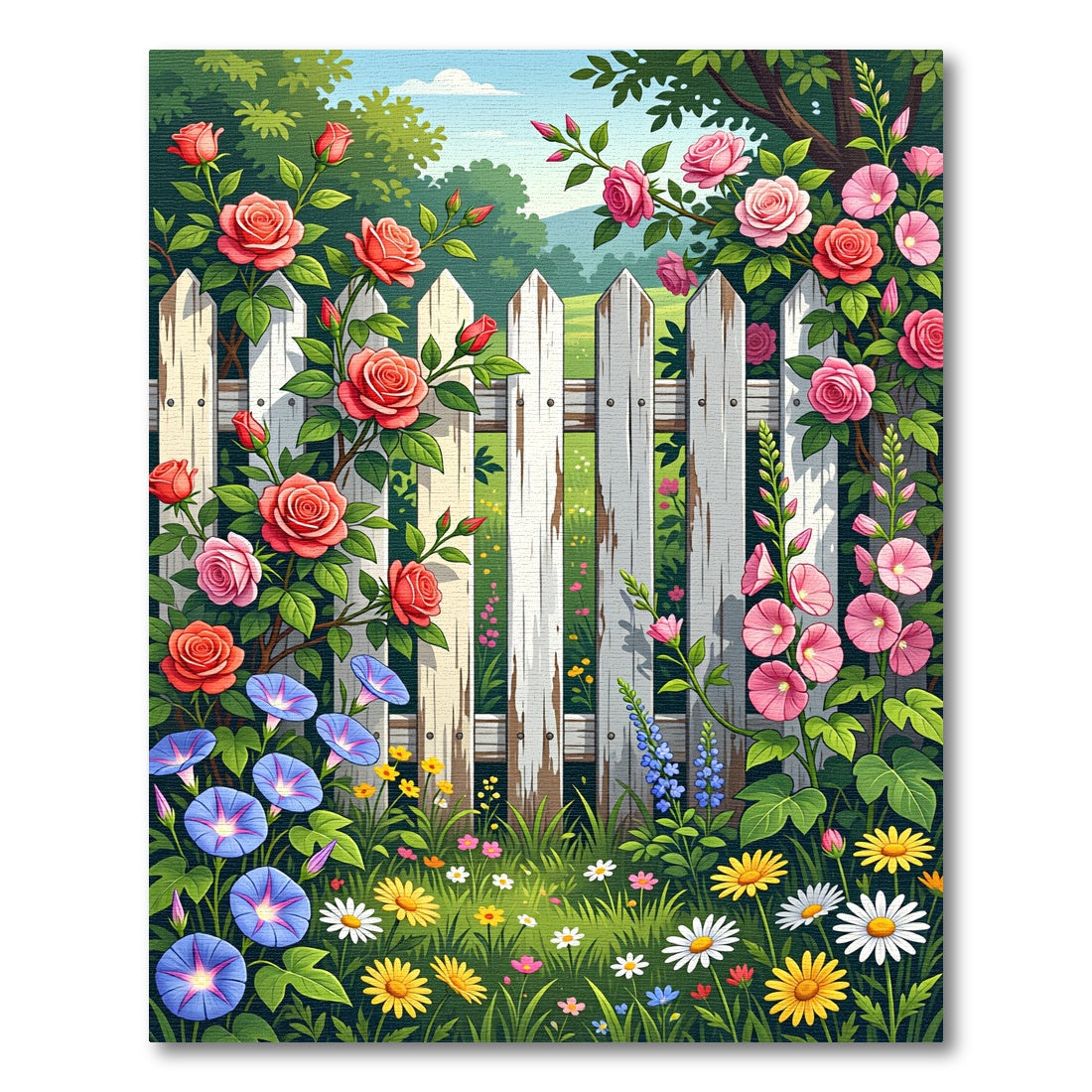 Enchanted Garden Floral White Fence Rug
