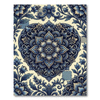 Deep Blue Floral Heart Medallion Rug