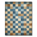Aged Blue Tan Checkerboard Grid Rug