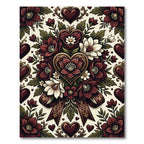 Burgundy Heart Floral Ribbon Display Rug