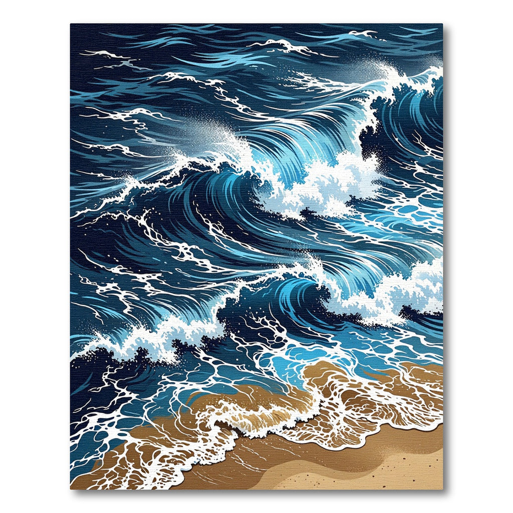 Dramatic Navy Blue Ocean Wave Rug
