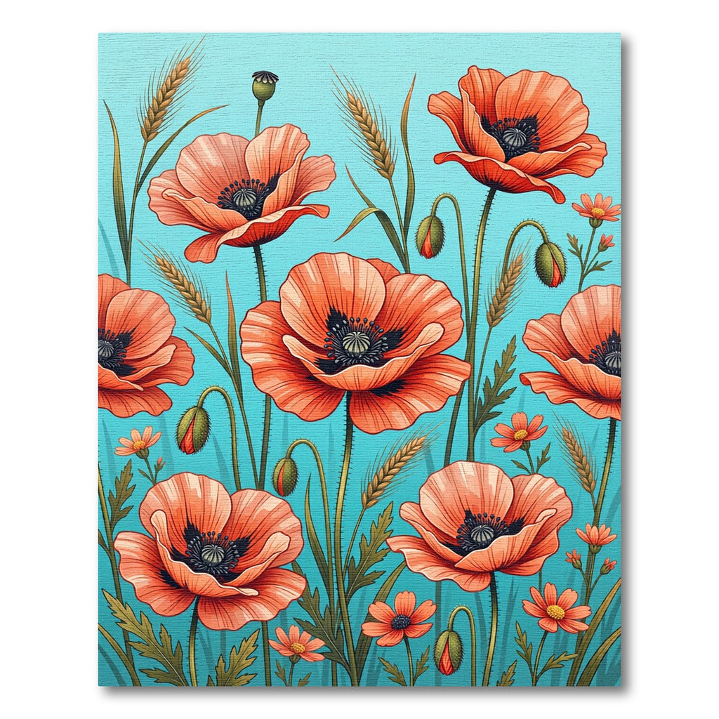 Coral Poppies And Wheat Field Rug