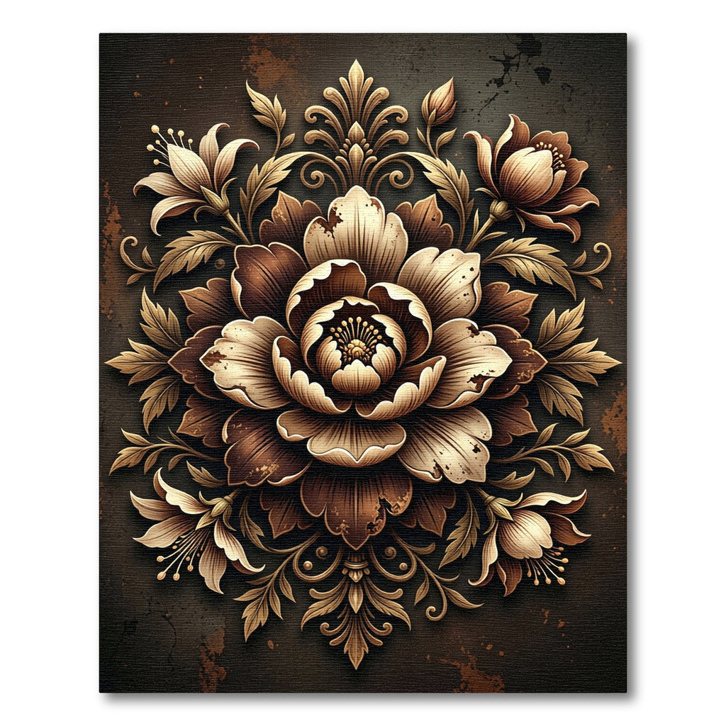 Ornate Gold Floral Arrangement Rug