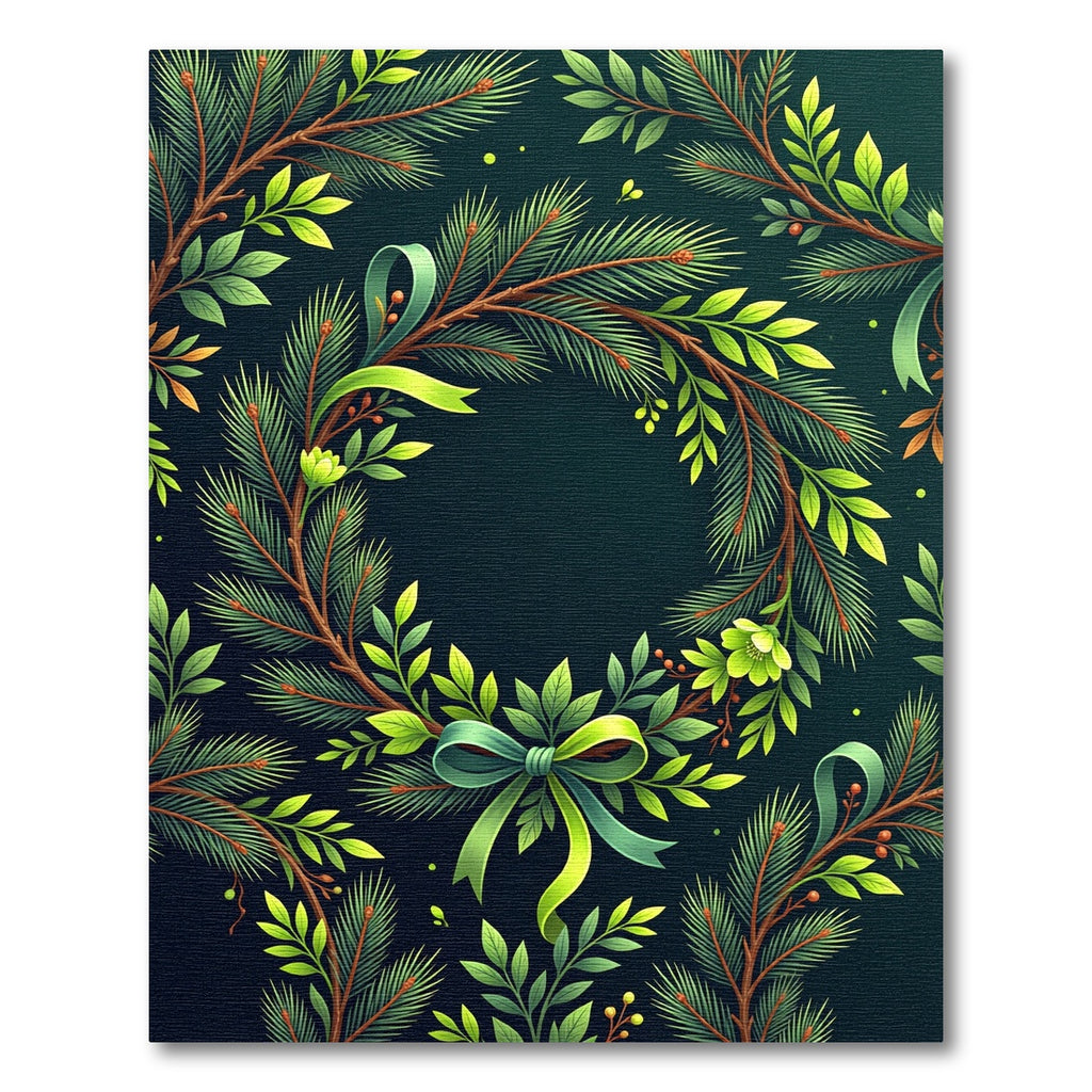 Evergreen Boughs Green Ribbon Wreath Rug