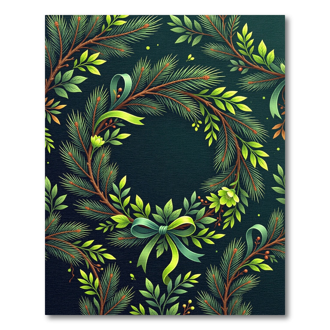 Evergreen Boughs Green Ribbon Wreath Rug