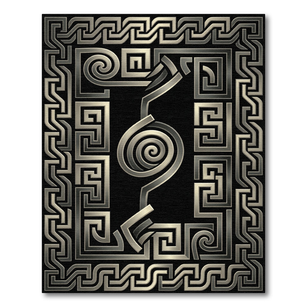 Metallic Greek Key Swirl Statement Rug