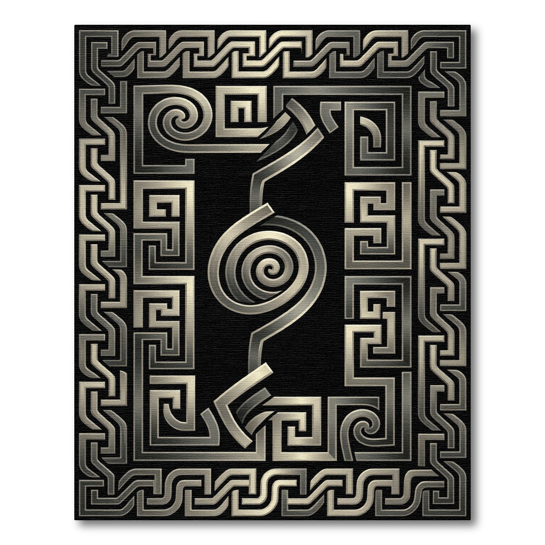 Metallic Greek Key Swirl Statement Rug