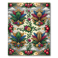 Ornate Pomegranate and Feather Gemstone Tapestry Rug