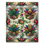 Ornate Pomegranate and Feather Gemstone Tapestry Rug