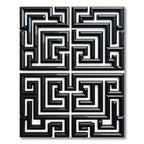 Black White Meandering Square Path Rug