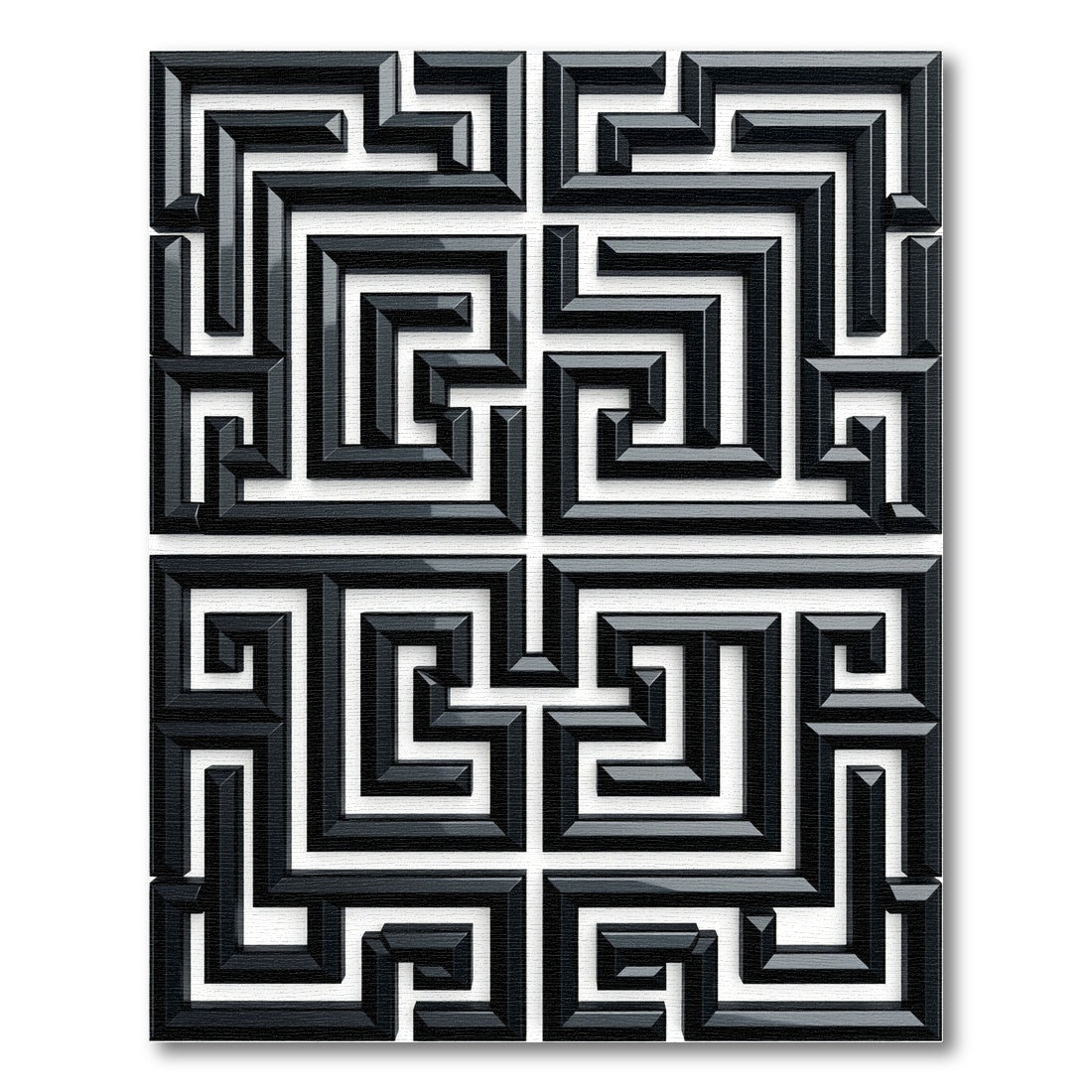 Black White Meandering Square Path Rug