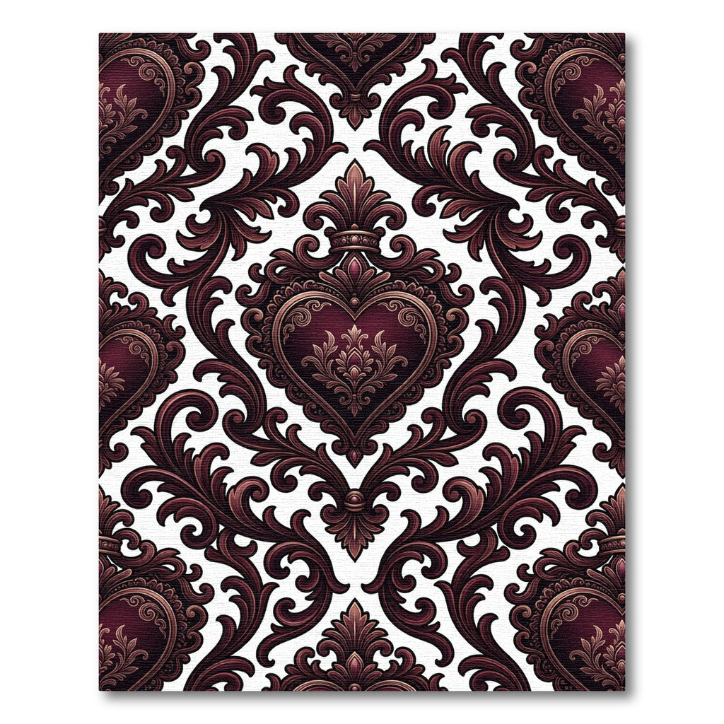 Dark Burgundy Baroque Heart Scroll Rug