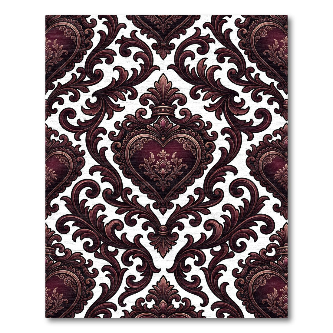 Dark Burgundy Baroque Heart Scroll Rug