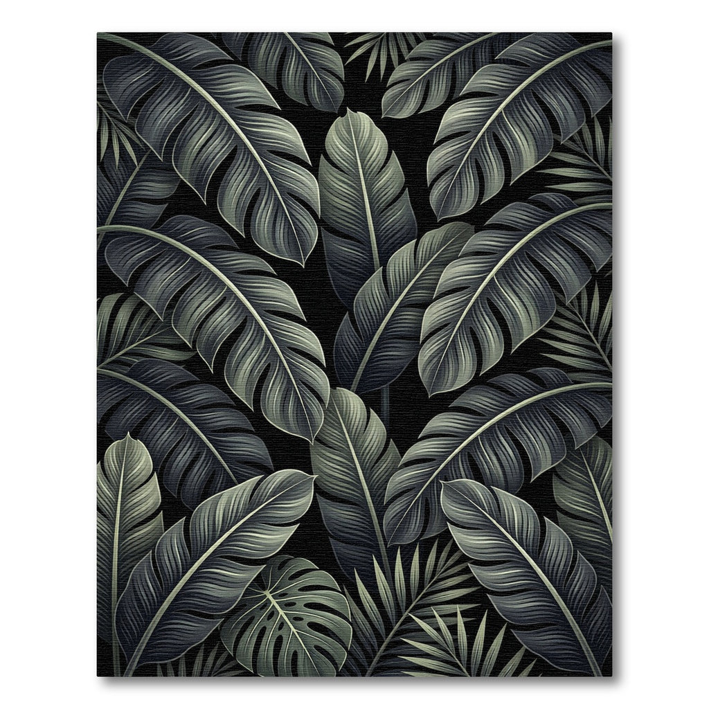 Dark Tropical Foliage Leaf Collection Rug