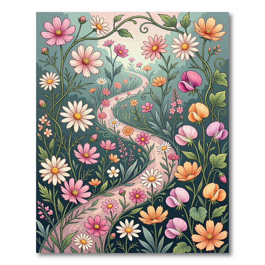 Whimsical Pink Daisy Garden Path Rug