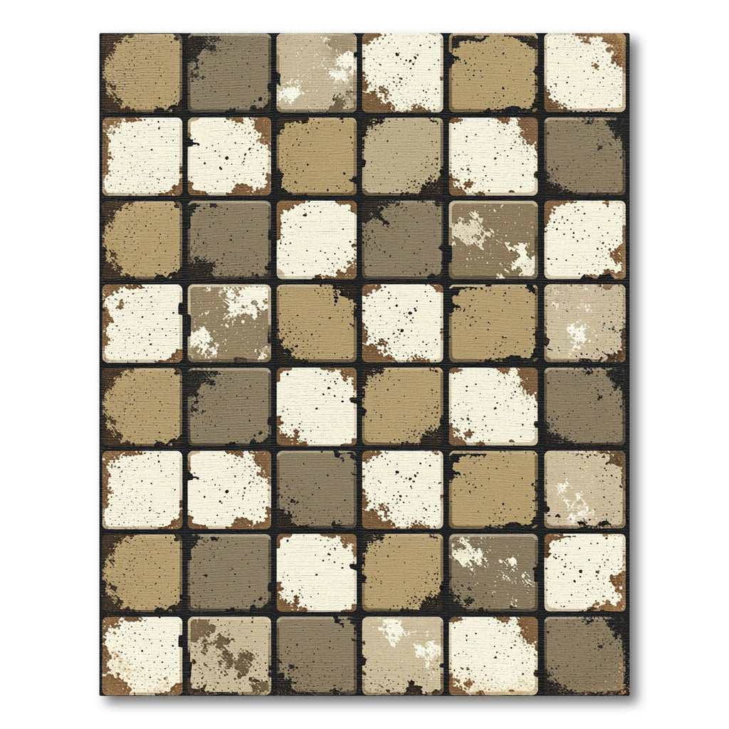 Distressed Earthy Neutral Stone Mosaic Rug