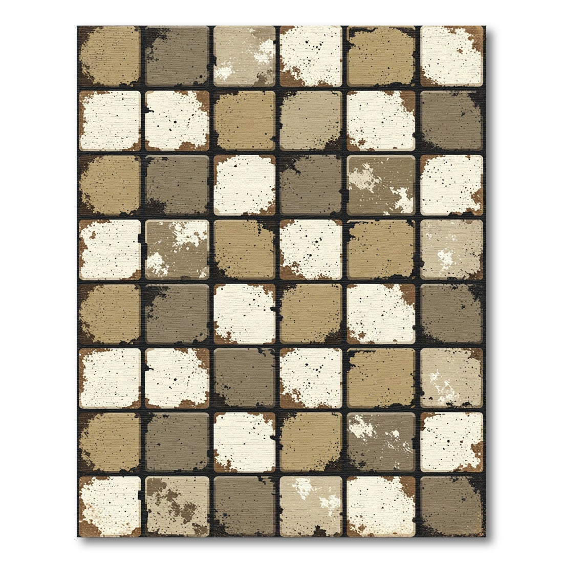 Distressed Earthy Neutral Stone Mosaic Rug