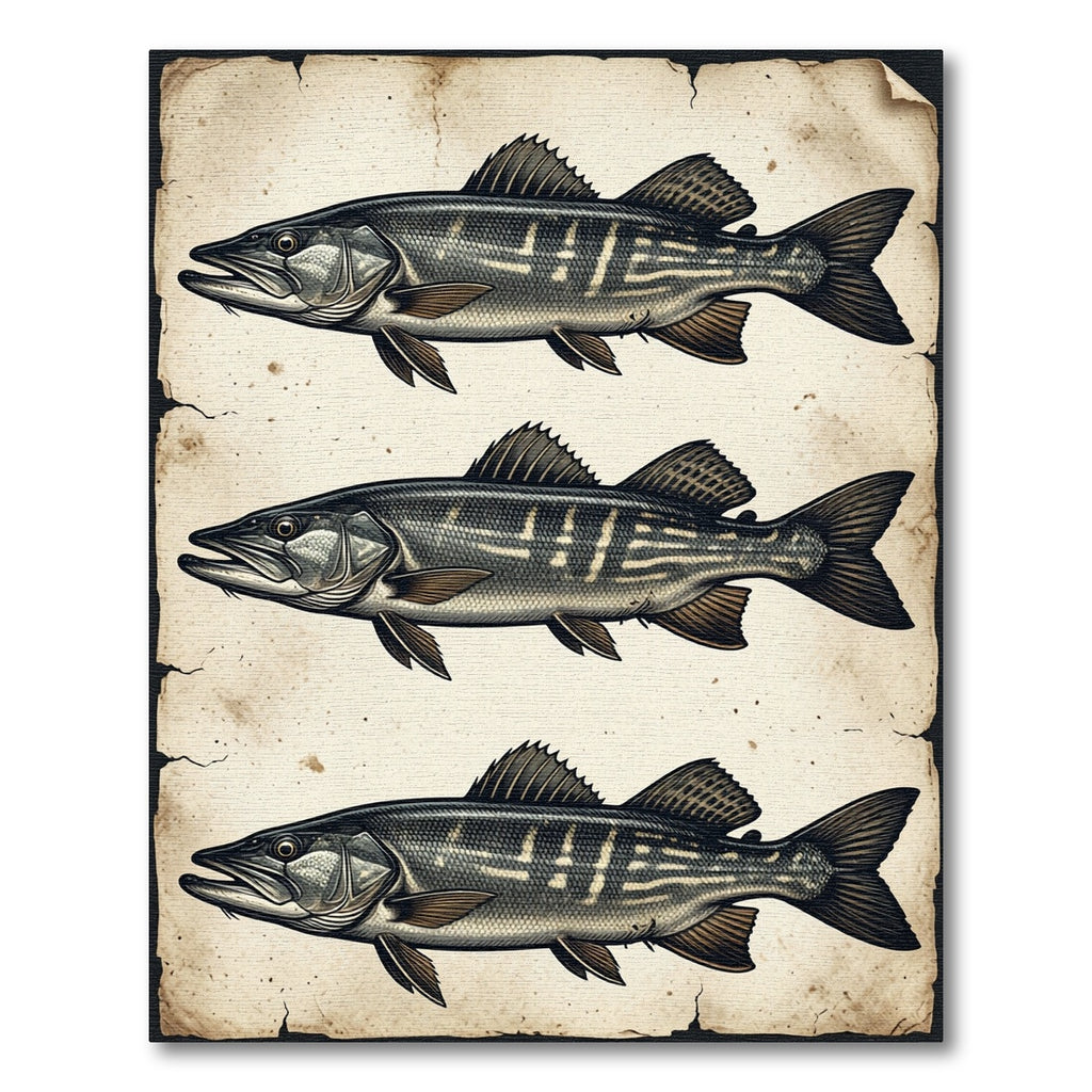 Vintage Gray Pike Fish Illustration Rug