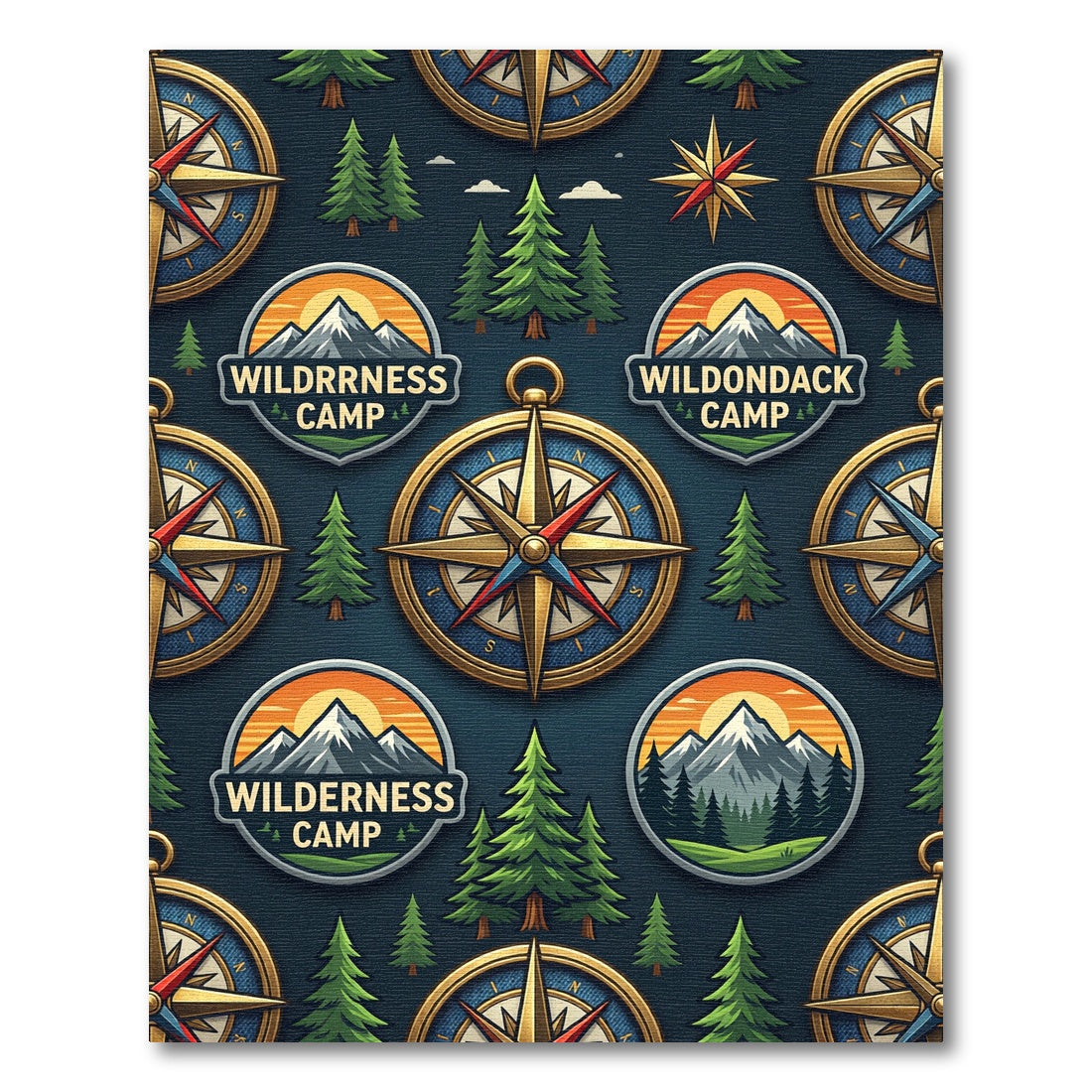 Rustic Navy Adventurer Compass Forest Rug