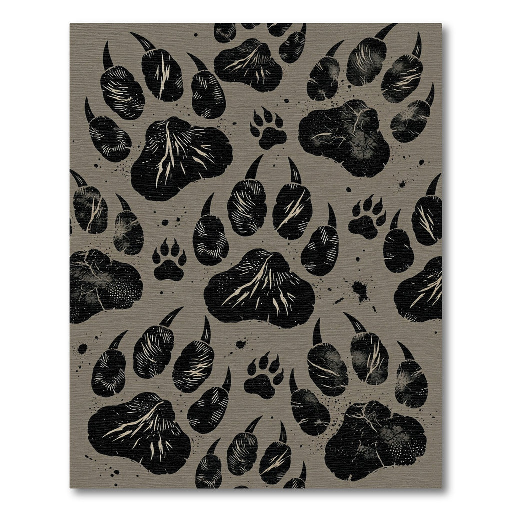 Black Paw Prints Textured Background Rug