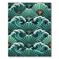 Teal Fans and Waves Repeat Rug