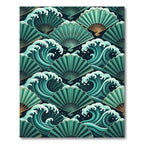 Teal Fans and Waves Repeat Rug