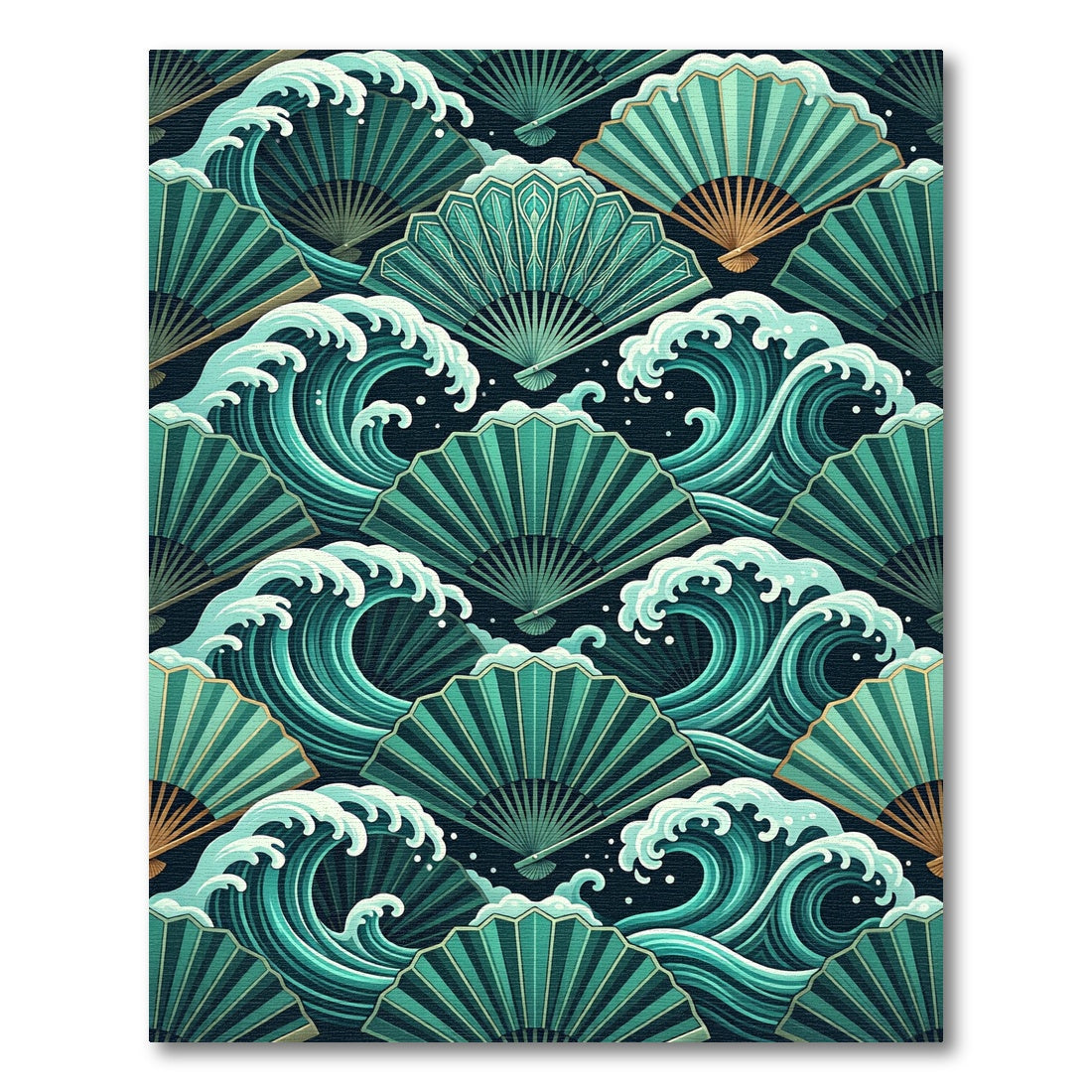 Teal Fans and Waves Repeat Rug