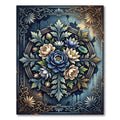 Blue Floral Medallion Botanical Illustration Rug