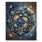 Blue Floral Medallion Botanical Illustration Rug