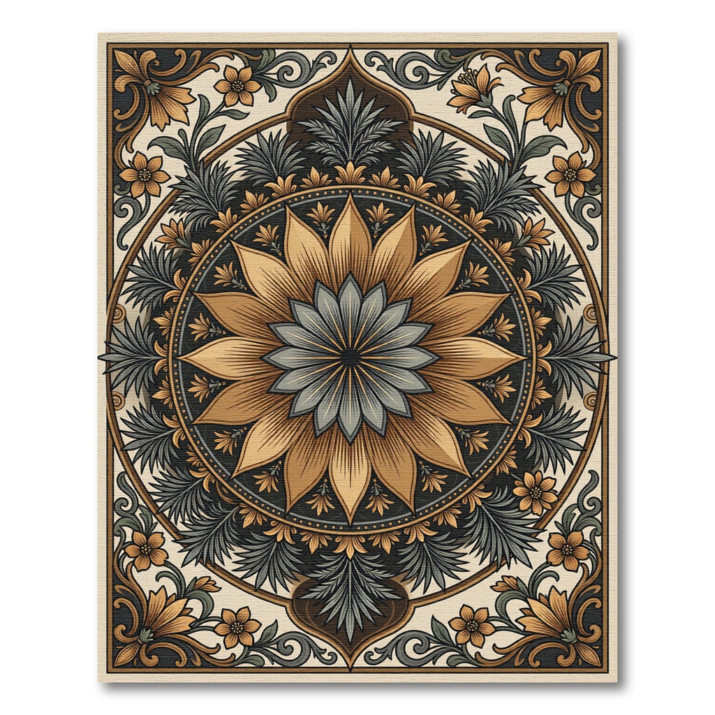 Golden Floral Medallion Art Nouveau Rug