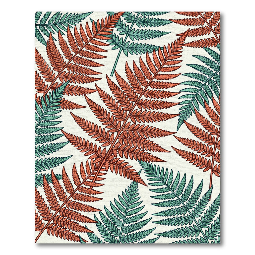 Botanical Copper and Teal Fern Foliage Rug