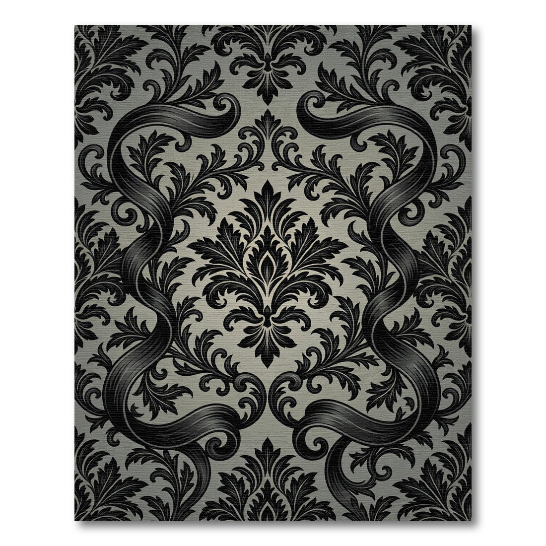 Elegant Black Damask Baroque Scroll Rug