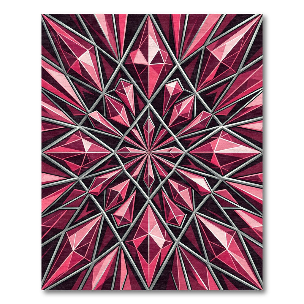 Faceted Ruby Gemstone Geometric Mosaic Rug