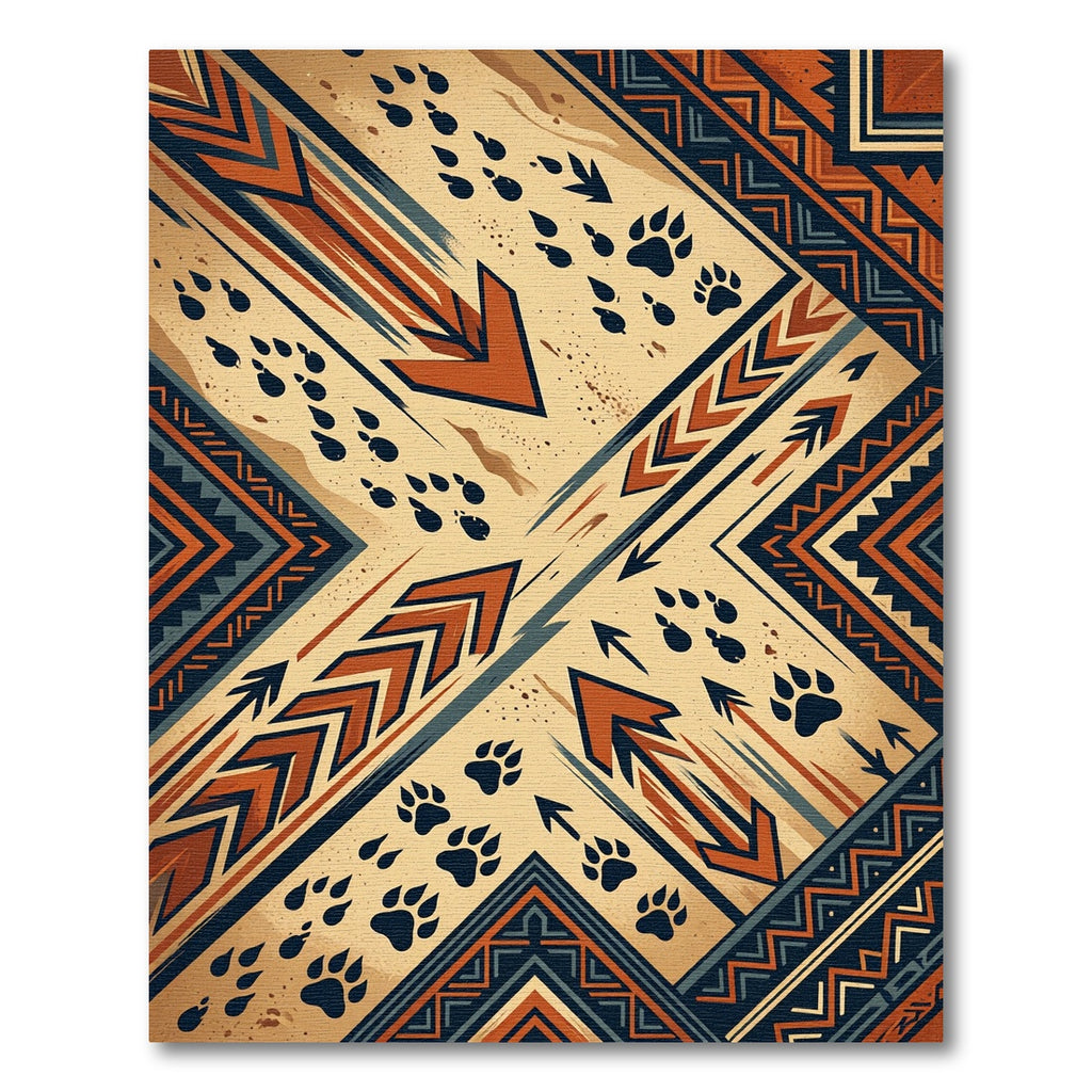 Earthy Geometric Arrow and Paw Rug