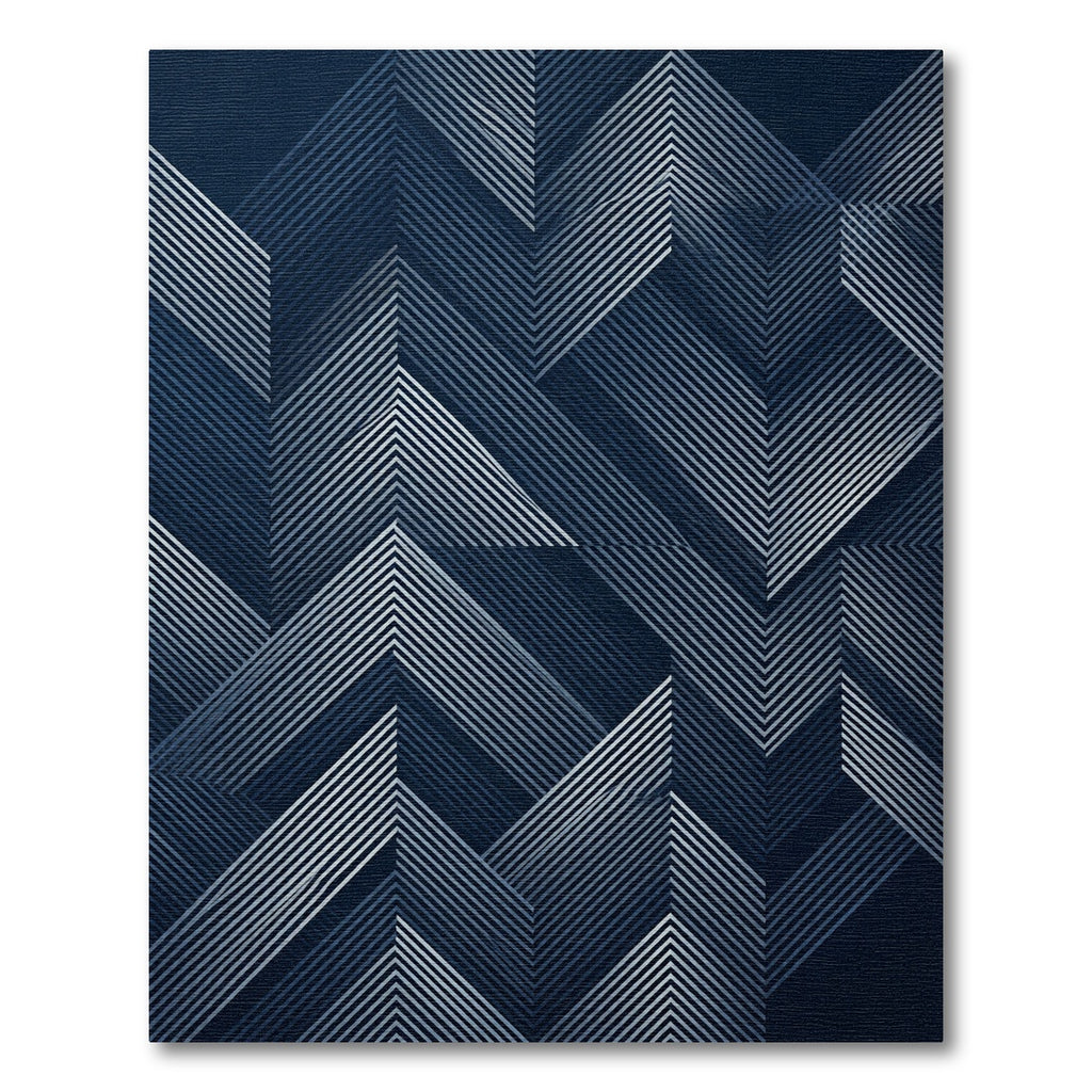 Modern Navy Geometric Angular Chevron Rug