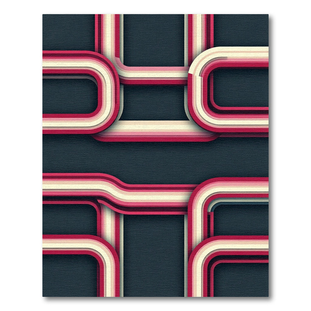 Retro Pink Cream Layered Rectangles Rug