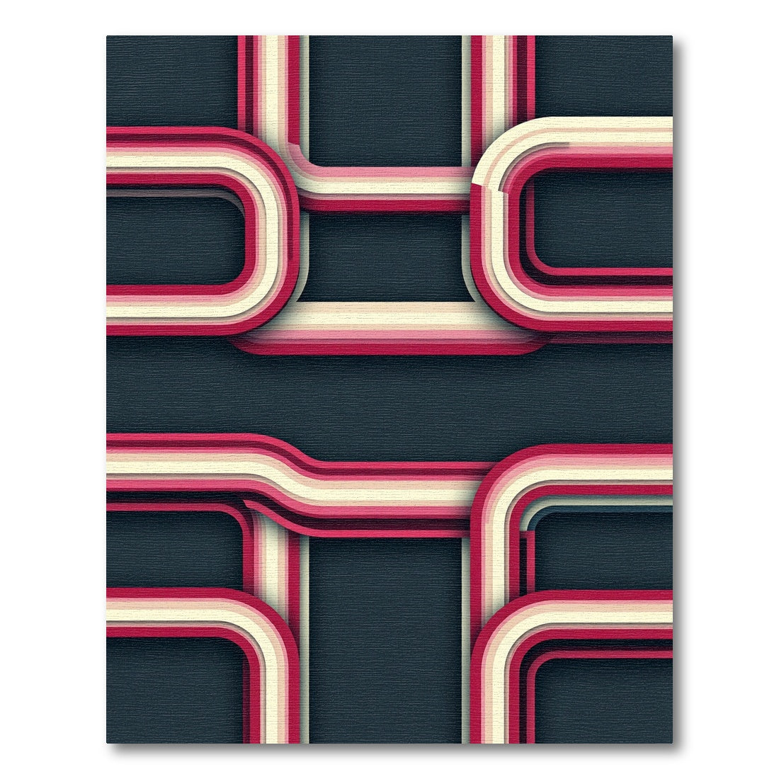 Retro Pink Cream Layered Rectangles Rug