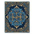 Ornate Blue and Gold Paw Scroll Rug