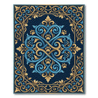 Ornate Blue and Gold Paw Scroll Rug
